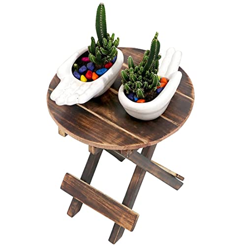 ETIQUETTE ART Wooden Folding Side Table - Antique Handmade Foldable Coffee Table for Living Room, Garden, Outdoor - Corner Table/Bedside Stool for Bedroom - 12 Inch Brown Round - Image 3