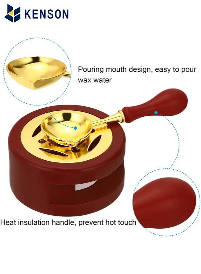 KENSON Wax Seal Warmer Melting Kit with Wood Furnace and Melting Spoon for Wax Sealing Stamps, Brown, Ideal for Wax Seal Sticks and Beads, Home Use and Gift - Image 3