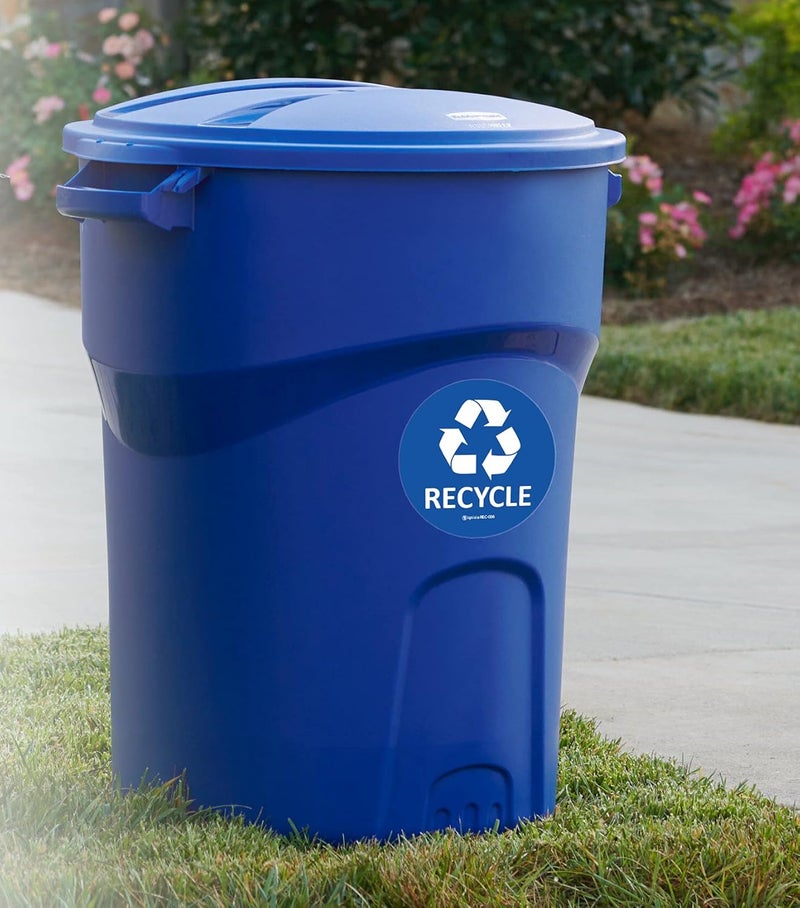 IGNIXIA Recycle Stickers for Trash Can 6x6 Inches Large (Pack of 2) Recycle Decals for Recycle Bins Waterproof UV Protected Recycling Stickers for Trash Can Indoor & Outdoor (Blue) - Image 3