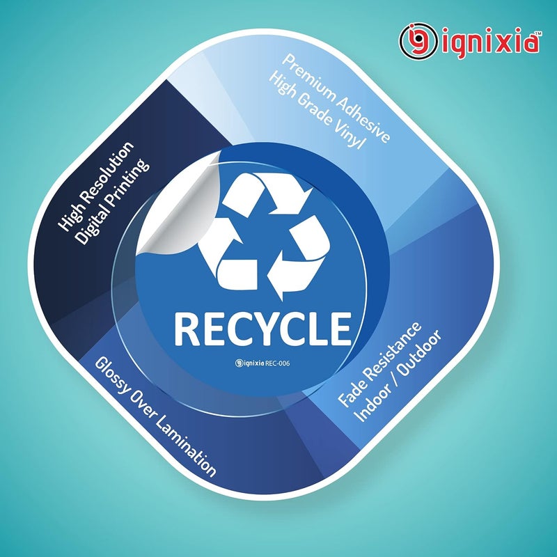 IGNIXIA Recycle Stickers for Trash Can 6x6 Inches Large (Pack of 2) Recycle Decals for Recycle Bins Waterproof UV Protected Recycling Stickers for Trash Can Indoor & Outdoor (Blue) - Image 4