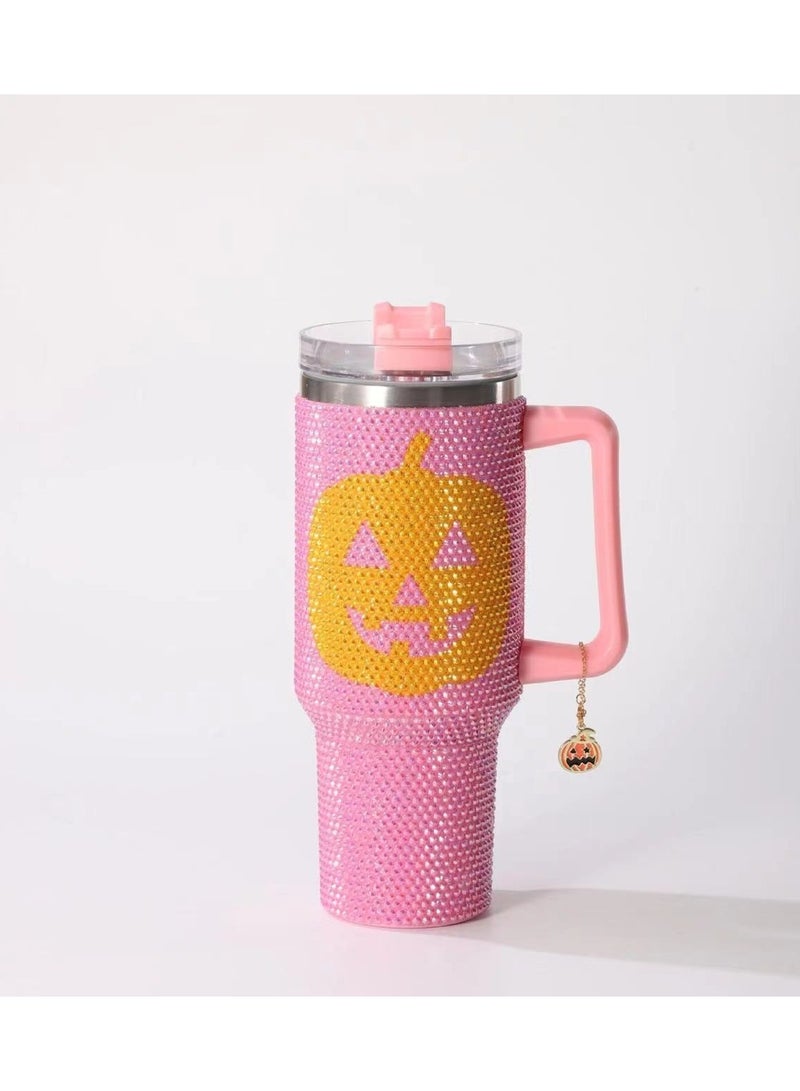 AZAD Halloween Pumpkin Tumbler Diamond Embroidery Water Bottle 40 OZ Stainless Steel Vaccum Cup DIY Handmade Mosaic Craft Gift
