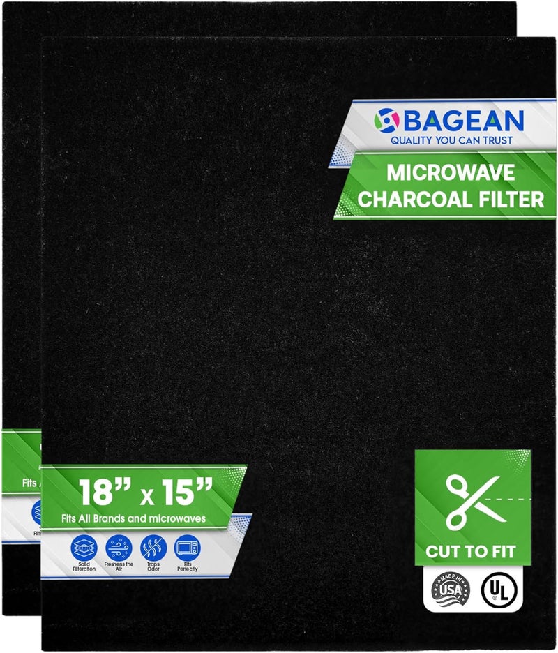 Bagean Cut-to-Fit Microwave Filter Replacement - 18” x 15” Activated Carbon Filter Fits Samsung GE LG Frigidaire Whirlpool and More - Charcoal Oven Vent Filters Removes Odors and Freshen Air (2 Pack) - Image 1