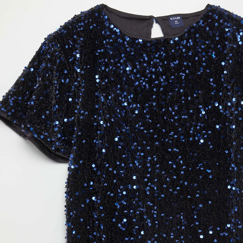 Kiabi Short-Sleeved Sequined Dress Blue