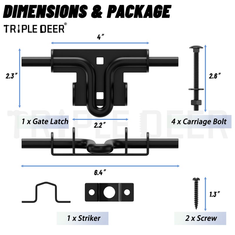 TRIPLE DEER Heavy Duty Sliding Bolt Gate Latch with Padlock Hole & Carriage Bolt, Slide Bolt Hardware for Wooden Fence/Yard Fence/Shed Door/Barn Door, Black, 1 Pack - Image 2