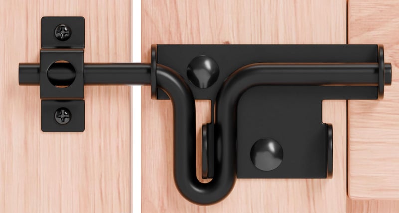 TRIPLE DEER Heavy Duty Sliding Bolt Gate Latch with Padlock Hole & Carriage Bolt, Slide Bolt Hardware for Wooden Fence/Yard Fence/Shed Door/Barn Door, Black, 1 Pack - Image 1