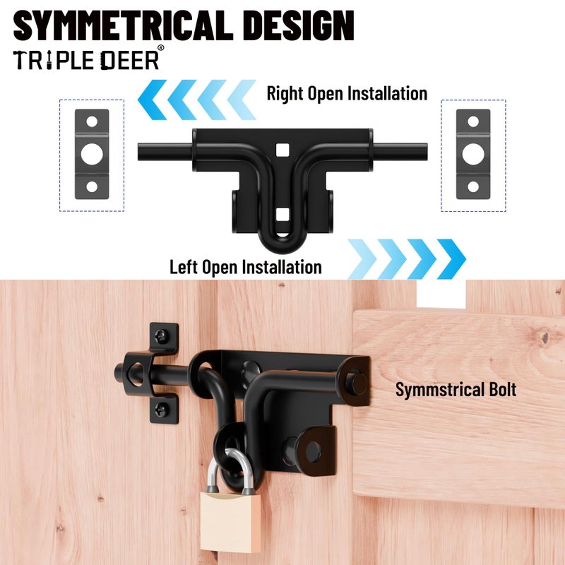 TRIPLE DEER Heavy Duty Sliding Bolt Gate Latch with Padlock Hole & Carriage Bolt, Slide Bolt Hardware for Wooden Fence/Yard Fence/Shed Door/Barn Door, Black, 1 Pack - Image 5