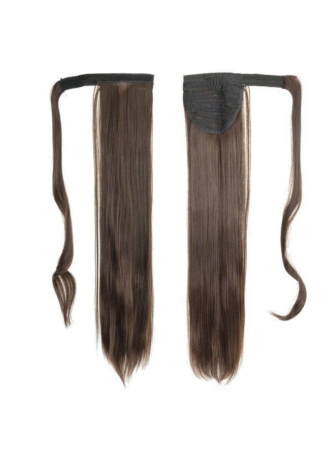 IMISSU Long Straight Wrap Around Ponytail Extension Synthetic Hair Extensions Clip in Ponytails Hairpiece for Women (Reddish Brown) - Image 1