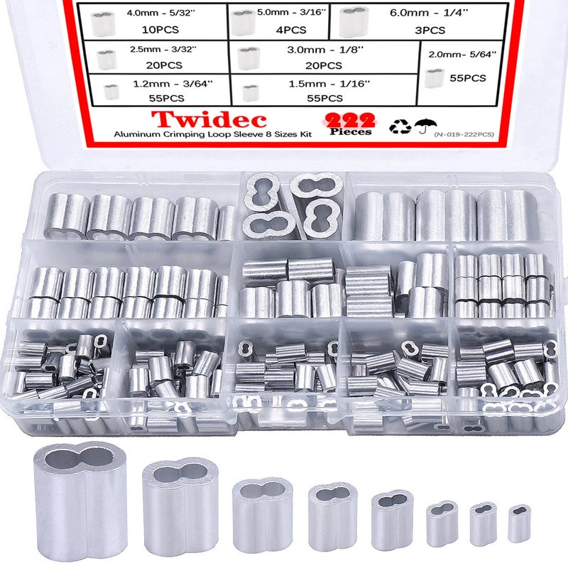 Twidec مجموعة متنوعة من حلقات تثبيت الأسلاك والكابلات من الألومنيوم، 222 قطعة، بثمانية مقاسات، من M1.2 إلى M6 (من 3/64 بوصة إلى 1/4 بوصة)، رقم المنتج N-019-222 قطعة - Image 1