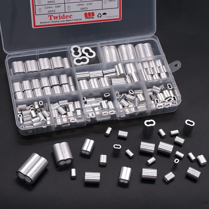 Twidec مجموعة متنوعة من حلقات تثبيت الأسلاك والكابلات من الألومنيوم، 222 قطعة، بثمانية مقاسات، من M1.2 إلى M6 (من 3/64 بوصة إلى 1/4 بوصة)، رقم المنتج N-019-222 قطعة - Image 3
