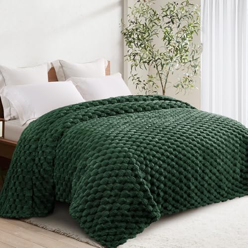 Whale Flotilla Fleece King Size Blanket for Bed Luxury 3D Jacquard Super Soft Lightweight Summer Spring Bedspread Coverlet Cozy Fluffy Plush Breathable Blankets 90x104 Inch Emerald Green - Image 1