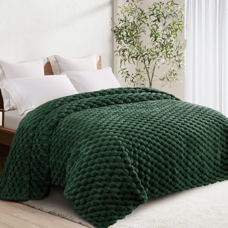 Whale Flotilla Fleece King Size Blanket for Bed Luxury 3D Jacquard Super Soft Lightweight Summer Spring Bedspread Coverlet Cozy Fluffy Plush Breathable Blankets 90x104 Inch Emerald Green - Image 2