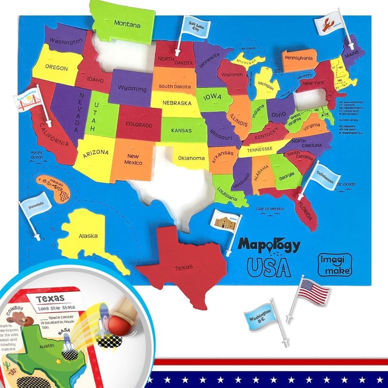 Imagimake Mapology USA Flash Cards with USA Map Puzzle - Image 1