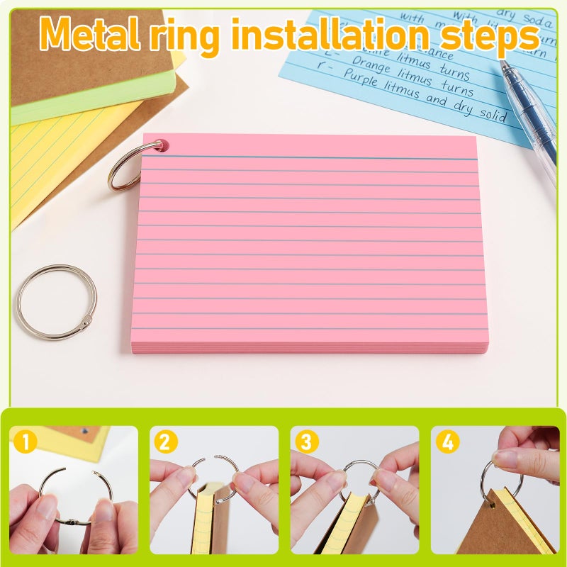 ANSTEEP 4x6 Inches Index Cards, 250PCS Colored Flash Cards with Ring, Lined on Both Side Notecards Ruled Study Card Flashcards Heavy Note Cards for Studying, Learning, School, College - Image 3