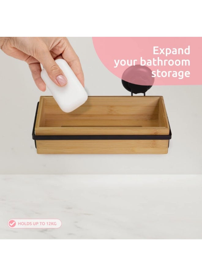 COMPACTOR Bestlock Suction Cup Wall Mounted Bathroom Storage Shelf Black and Natural 12.7 x 27.6 x 14.8 cm RAN10211 - Image 5