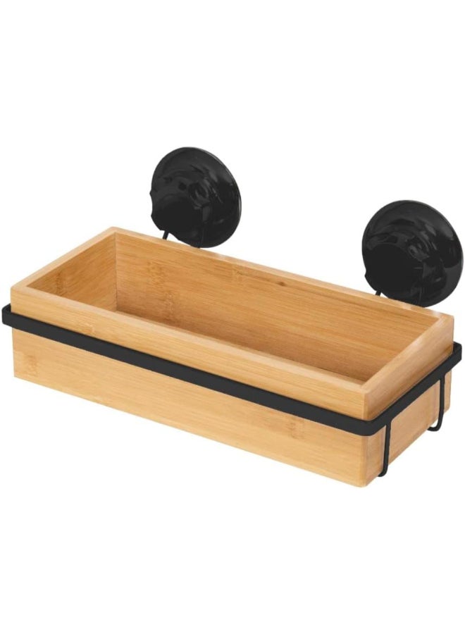 COMPACTOR Bestlock Suction Cup Wall Mounted Bathroom Storage Shelf Black and Natural 12.7 x 27.6 x 14.8 cm RAN10211 - Image 1