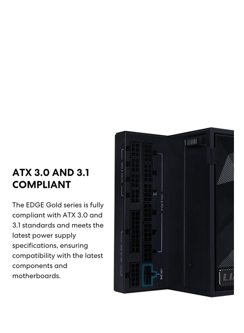 ليان لي مزود طاقة ايه تي اكس معياري بالكامل منخفض الضوضاء من EDGE850W - متوافق مع ATX 3.1 وPCIE 5.1 - كفاءة ذهبية - كيبل 12 فولت - 2×6 - تصميم على شكل حرف L - بدون موزع USB/مروحة - اسود (EG0850G.B) - Image 2
