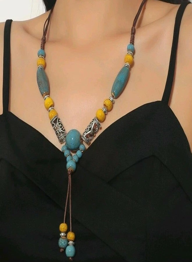 JAVARNV Western Necklace Turquoise Jewelry for Women Layered Leather Choker Brown Boho Necklace Country Concert Outfits Boho Dresses for Women - Image 2