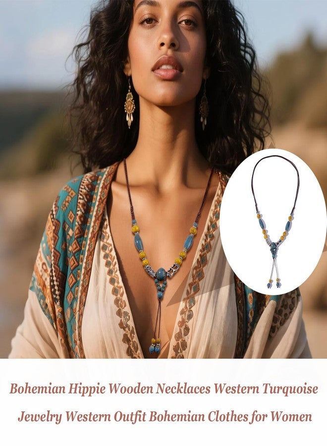 JAVARNV Western Necklace Turquoise Jewelry for Women Layered Leather Choker Brown Boho Necklace Country Concert Outfits Boho Dresses for Women - Image 3