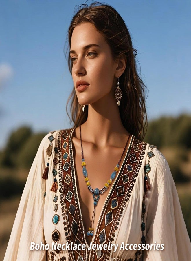 JAVARNV Western Necklace Turquoise Jewelry for Women Layered Leather Choker Brown Boho Necklace Country Concert Outfits Boho Dresses for Women - Image 4