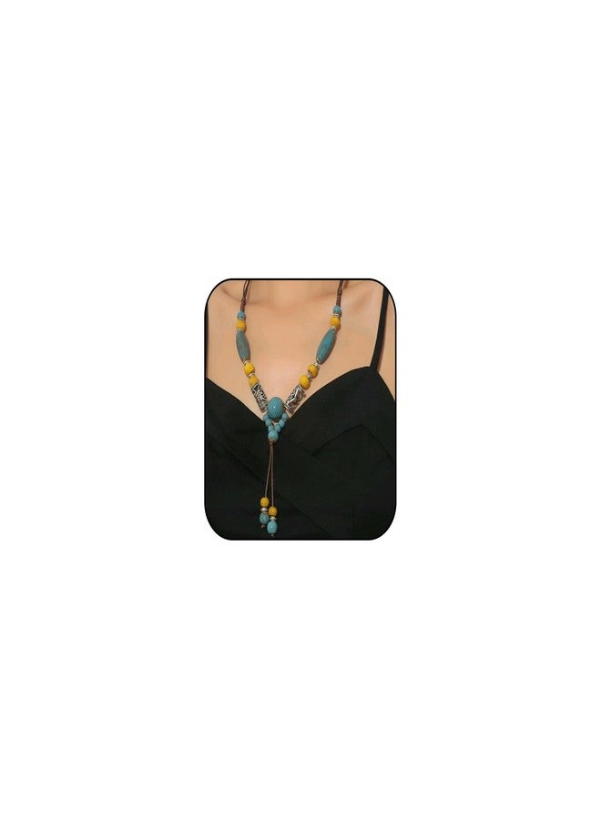 JAVARNV Western Necklace Turquoise Jewelry for Women Layered Leather Choker Brown Boho Necklace Country Concert Outfits Boho Dresses for Women - Image 1