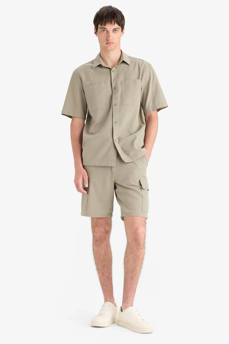 DeFacto Regular Cotton Linen Look Cargo Bermuda Shorts