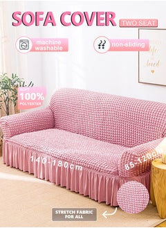 Arabest Sofa Slipcover One Piece Easy Fit Stretch Couch Cover with Skirt Durable Washable High Elastic Stretchable Universal Furniture Protector (Pink, 2 Seats)  - Image 2
