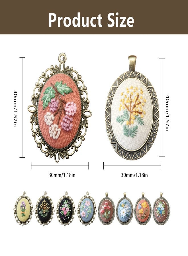 dcvbny 10 Pack Embroidery Pendant Kit with Instructions, Mini Flower Patterns Embroidered Pendant Necklace with Chain,Needle Thread ,Small Cross Stitch Kit with Canvas Cloth Hoop for Adults DIY Art Crafts - Image 2