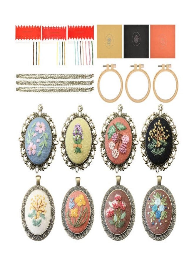 dcvbny 10 Pack Embroidery Pendant Kit with Instructions, Mini Flower Patterns Embroidered Pendant Necklace with Chain,Needle Thread ,Small Cross Stitch Kit with Canvas Cloth Hoop for Adults DIY Art Crafts - Image 3