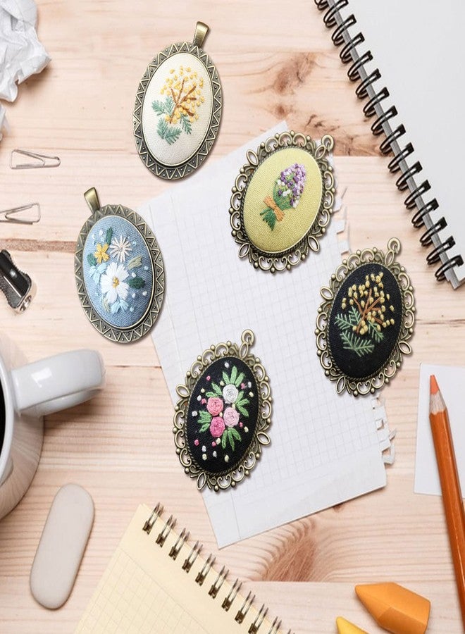 dcvbny 10 Pack Embroidery Pendant Kit with Instructions, Mini Flower Patterns Embroidered Pendant Necklace with Chain,Needle Thread ,Small Cross Stitch Kit with Canvas Cloth Hoop for Adults DIY Art Crafts - Image 4