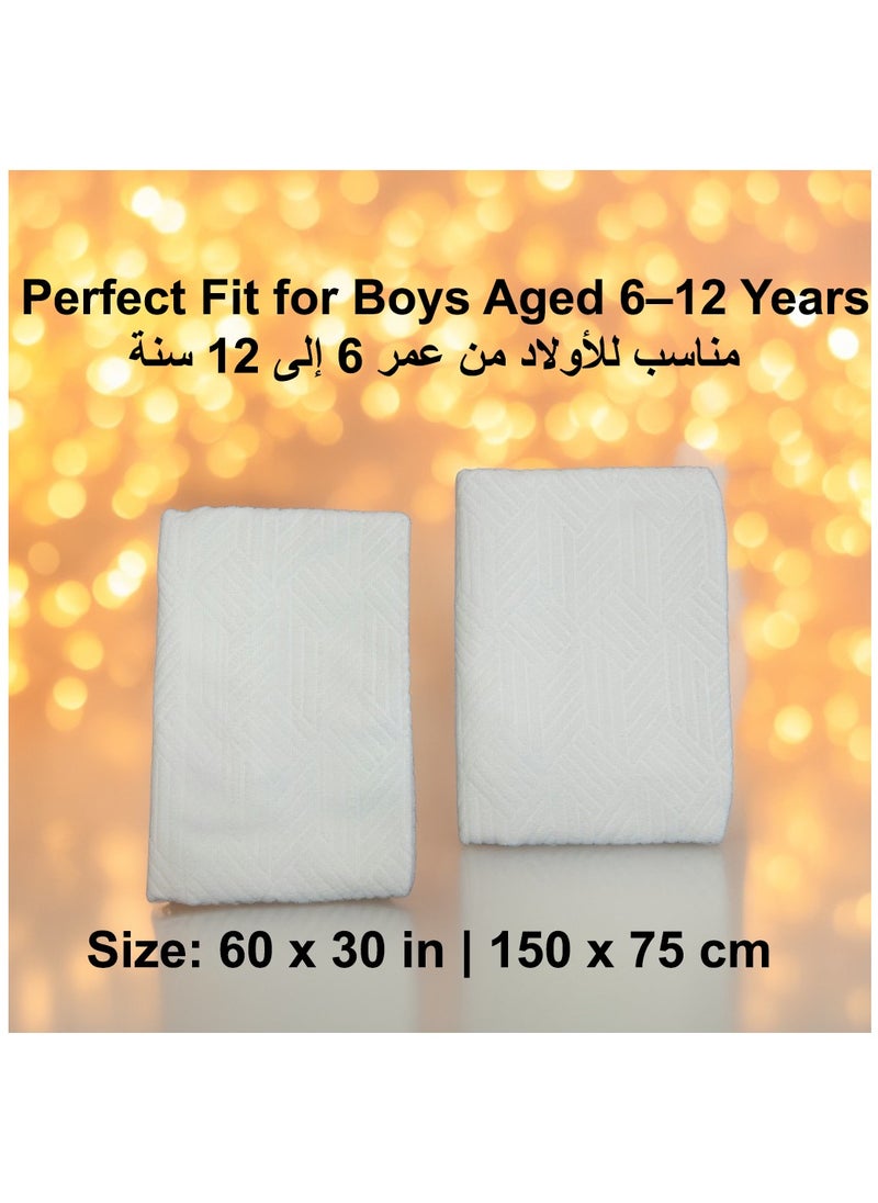 Fabienne 2-Piece Ihram Towel Set for Kids Hajj and Umrah Ihram for Boys Soft Lightweight Non-Stitched Microfiber  Breathable Quick Dry Ahram for Kids 60x30 Inches  - Image 2