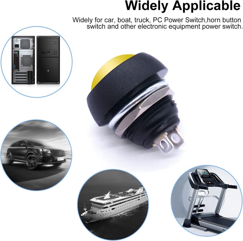 Twidec /6Pcs 12mm Momentary Push Button Switch 1/2" Mounting Hole On Off Mini Round Waterproof Yellow with Pre-soldered Wires PBS-33B-Y-X - Image 5
