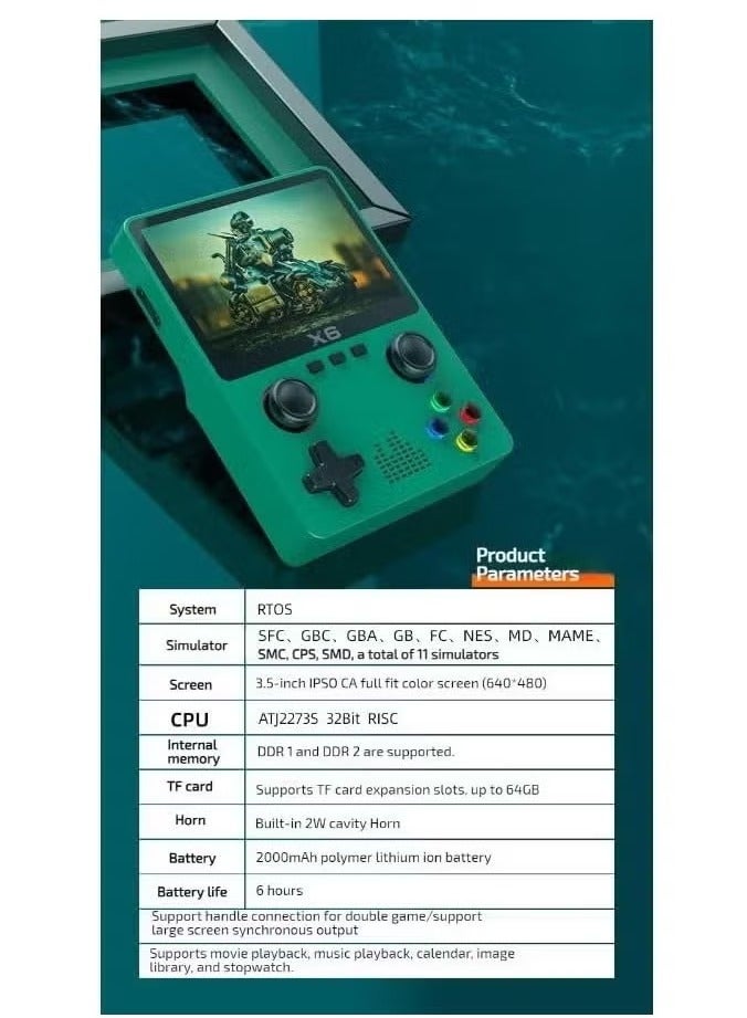 JAJEEK X6 Handheld Video Game Console with 3.5-Inch Display – Preloaded with 10,000+ Retro Games – Dual Player Support with External Gamepad – 640x480 Resolution, Built-In Battery, Multimedia Playback, TF Card Slot – Portable Gaming Device for All Ages - Image 3