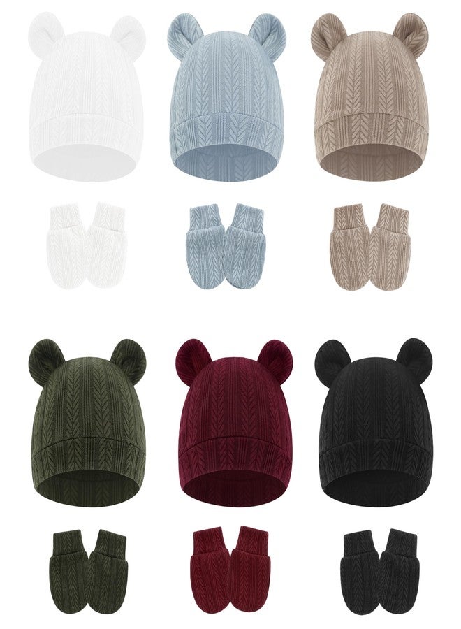 BEWDIO Baby Boy Hat and Mittens, Mittens with Bear Ears Hats for Newborn Baby Girls Infant Hospital Beanie Caps(69-6E) - Image 1