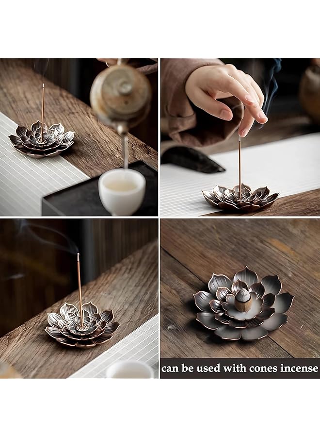 erorex Incense Holder Brass Incense Burner Lotus Shaped Ash Catcher Tray Incense Sticks Holder Insencents Burner For Home Fragrance Accessories  - Image 4