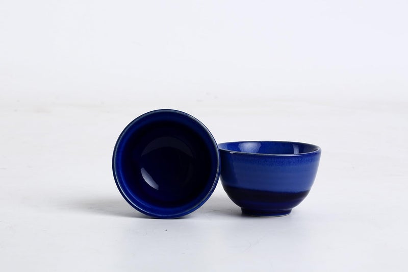 Caffeine Ceramic Handmade Blue Black Studio Dessert Bowl Set of 2 150 ml - Image 1