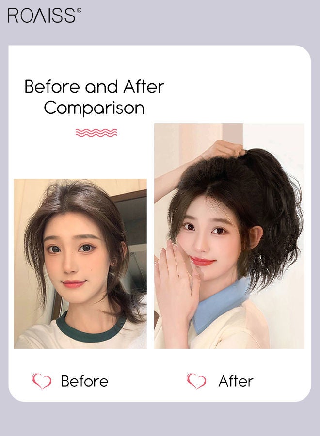 roaiss Wavy Ponytail Extensions Mini Claw Clip Natural Ponytail Wig with Drawstring Synthetic Hairpiece for Women Girls Party Hairstyle Daily Use 25cm (10 inches) - Brown Black - Image 2