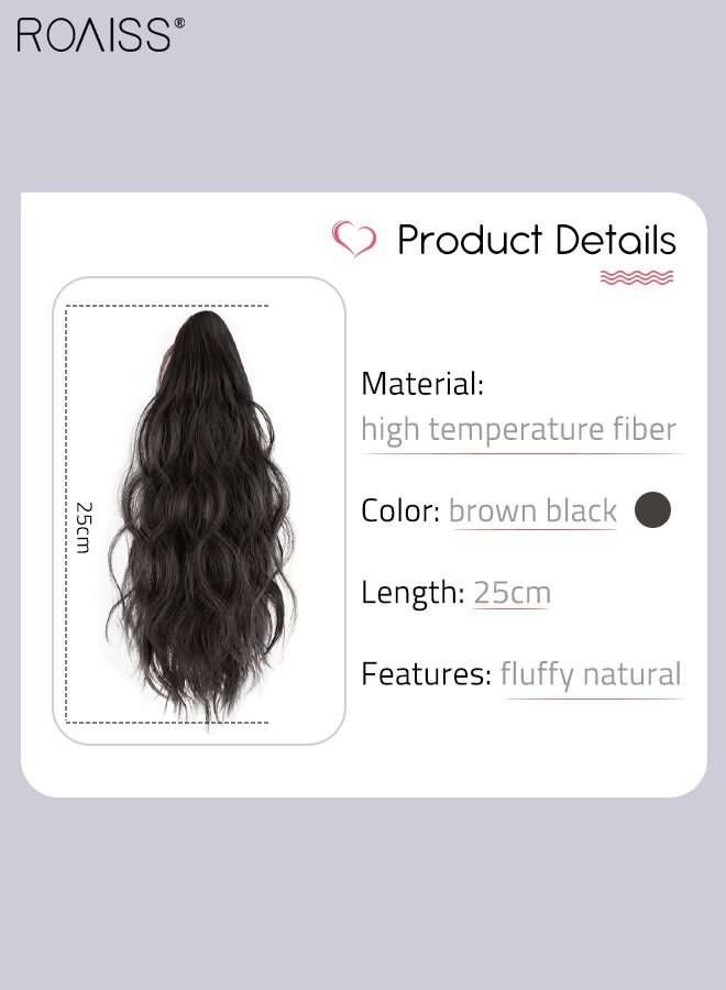 roaiss Wavy Ponytail Extensions Mini Claw Clip Natural Ponytail Wig with Drawstring Synthetic Hairpiece for Women Girls Party Hairstyle Daily Use 25cm (10 inches) - Brown Black - Image 3