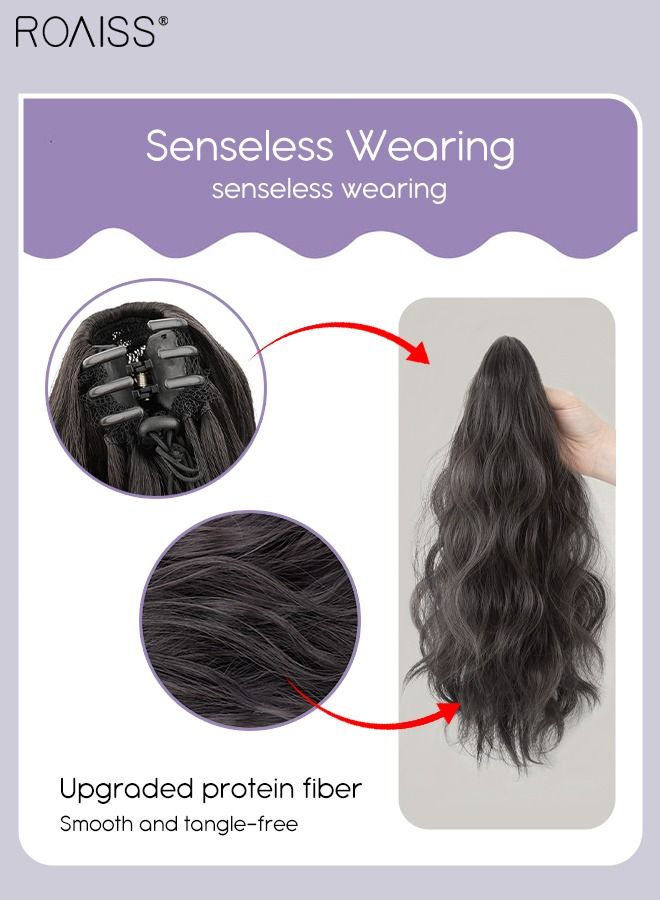roaiss Wavy Ponytail Extensions Mini Claw Clip Natural Ponytail Wig with Drawstring Synthetic Hairpiece for Women Girls Party Hairstyle Daily Use 25cm (10 inches) - Brown Black - Image 4
