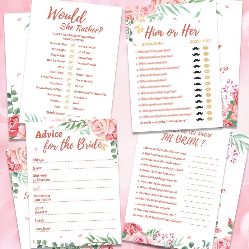 HOWAF 40 Hen Night Party Games Advice for the Bride Cards How Well Do You Know the Bride Would She Rather Hen Party Games Hen Do Games Bridal Shower Games Rose Gold Hen Do Accessories Decorations
