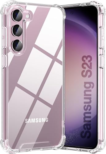 KIOMY Clear Case for Samsung Galaxy S23 5G, Shockproof Bumper Protective Cover Hard PC Back + Flexible TPU Raised Bezel Hybrid Design Slim Fit with Airbag Corners - Image 1