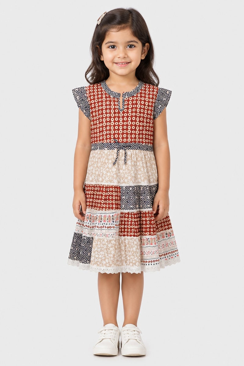 Willow & Whistle Toddlers Girl Allover Print Ruffle Sleeve Dress, Multicolor - Image 1