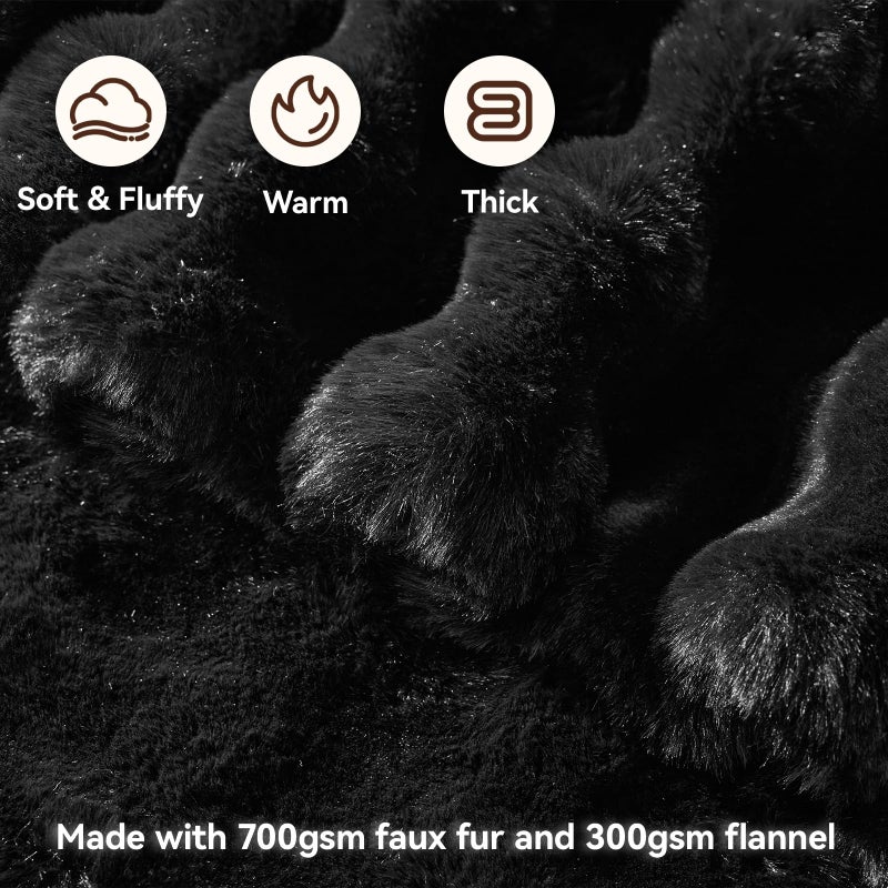 Anysay Faux Fur Throw Blanket, 1000GSM Fluffy Soft Bubble Blanket for Couch Bed, Cozy Plush Warm and Thick Blanket, Fuzzy Rabbit Throw for Living Room Bedroom 50''*60'' Black - Image 2