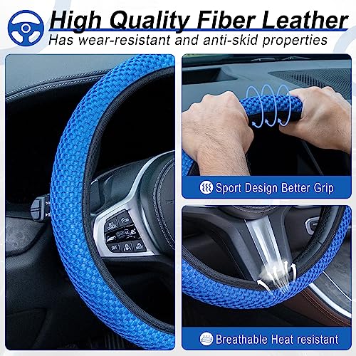 Alpmosn Elastic Stretch Steering Wheel Cover, Universal Interior Accessories Steering Wheel Cover for Women & Men, Breathable Microfiber Ice Silk, Anti-Slip, Odorless, Easy Carry(Blue) - Image 3
