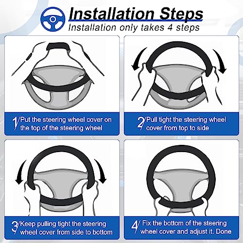 Alpmosn Elastic Stretch Steering Wheel Cover, Universal Interior Accessories Steering Wheel Cover for Women & Men, Breathable Microfiber Ice Silk, Anti-Slip, Odorless, Easy Carry(Blue) - Image 4