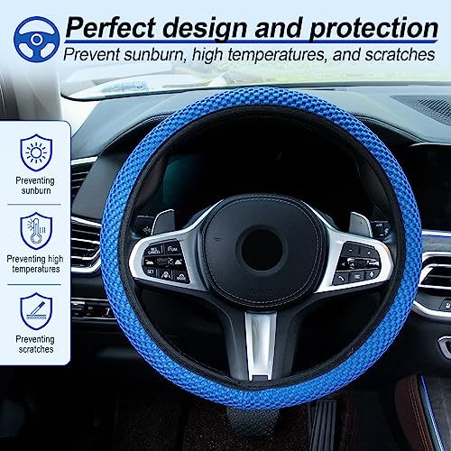 Alpmosn Elastic Stretch Steering Wheel Cover, Universal Interior Accessories Steering Wheel Cover for Women & Men, Breathable Microfiber Ice Silk, Anti-Slip, Odorless, Easy Carry(Blue) - Image 5