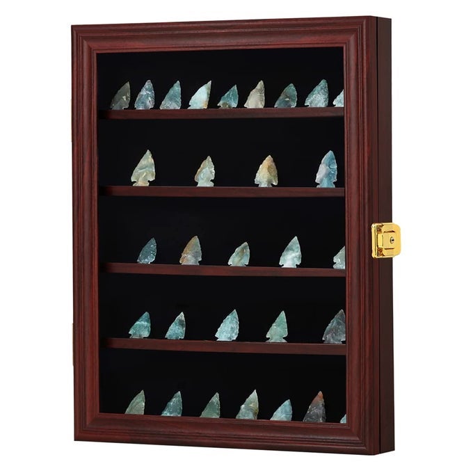 ARROWHEAD DISPLAY CASE NATIVE AMERICAN ARROWHEAD SHADOW BOX WALL MOUNT ARROWHEAD COLLECTION DISPLAY CABINET WITH UV PROTECTION CHERRY