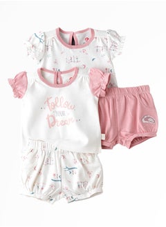 Elegant Kids Sunshine Sprinkles: Girls' Breezy Tee & Shorts Set Playful Prints & Summer Fun  - Image 1