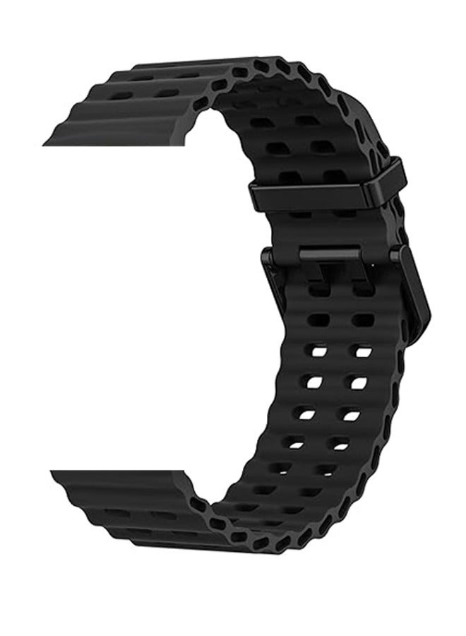 Lacoz Ultra Marine Adjustable Soft Silicone Replacement Straps with Metal Clasp Suitable For 42 44 45 49 mm Smartwatch  Black - Image 1