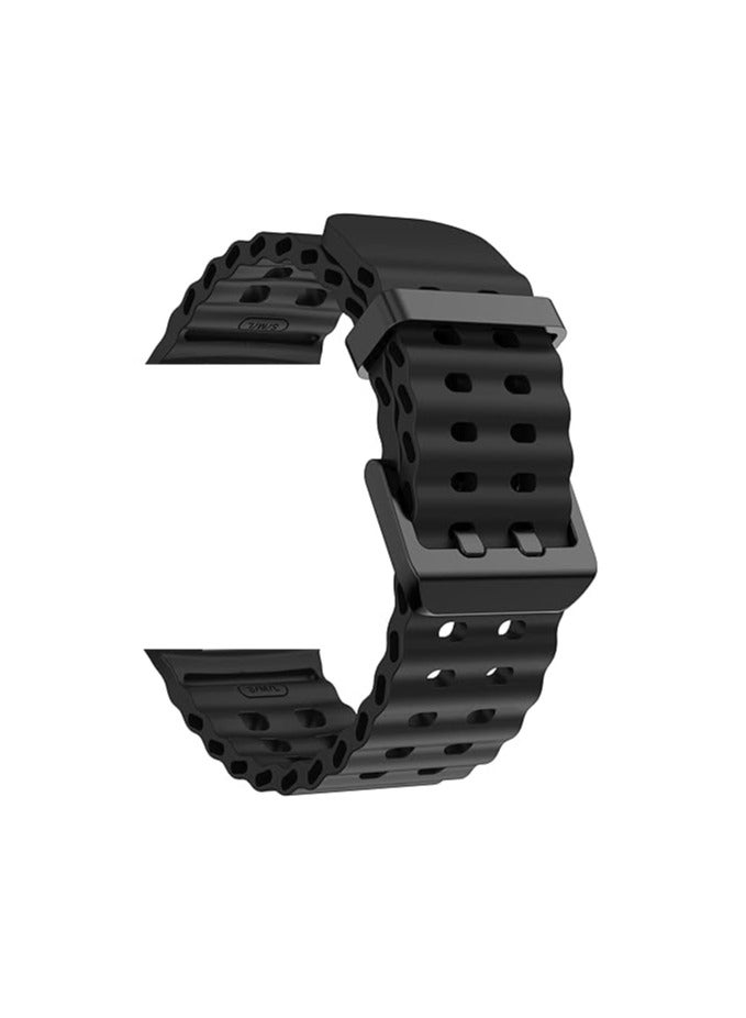 Lacoz Ultra Marine Adjustable Soft Silicone Replacement Straps with Metal Clasp Suitable For 42 44 45 49 mm Smartwatch  Black - Image 2