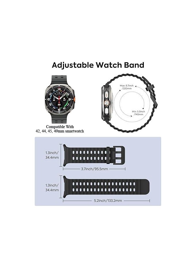 Lacoz Ultra Marine Adjustable Soft Silicone Replacement Straps with Metal Clasp Suitable For 42 44 45 49 mm Smartwatch  Black - Image 3